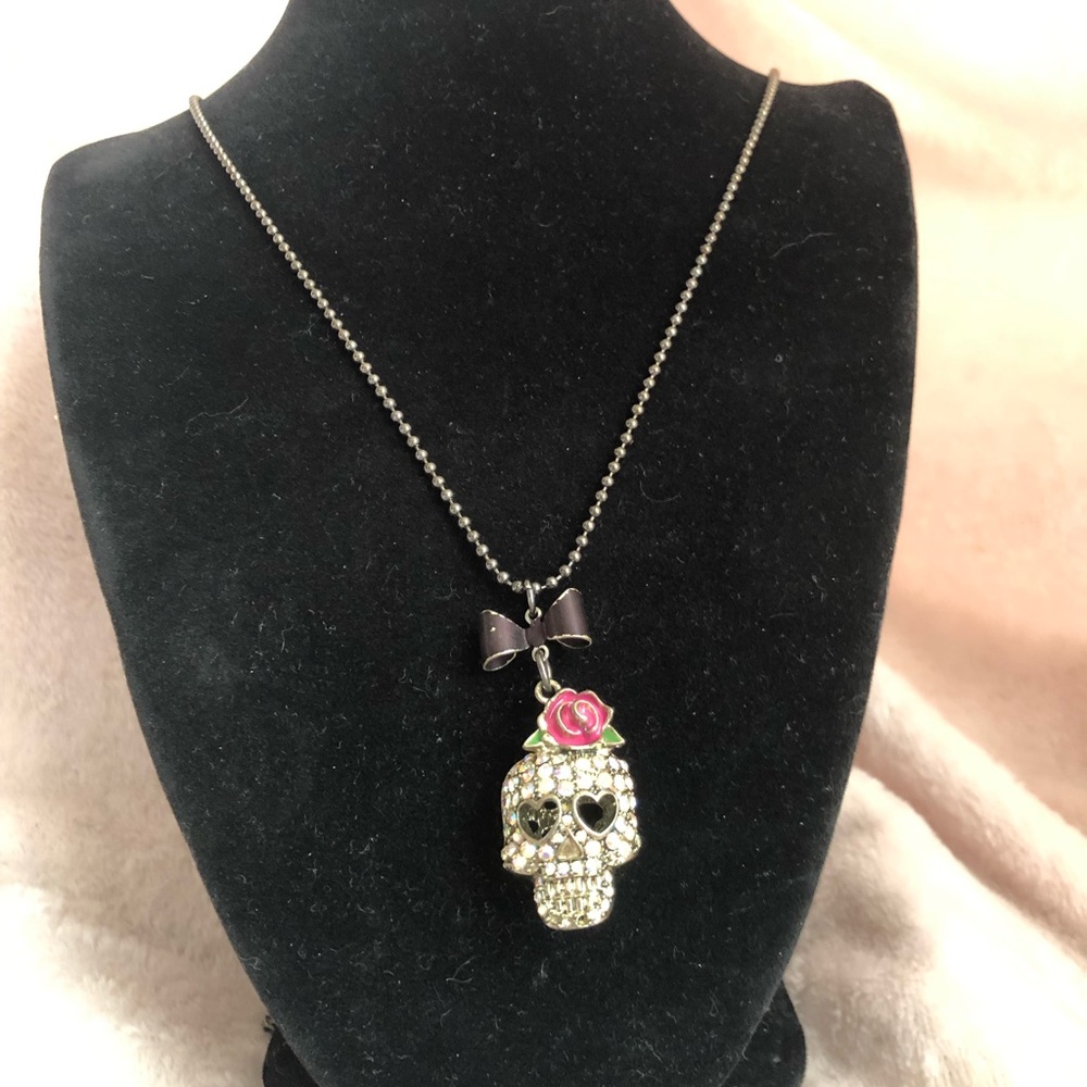 Betsey Johnson Rose Skull Necklace